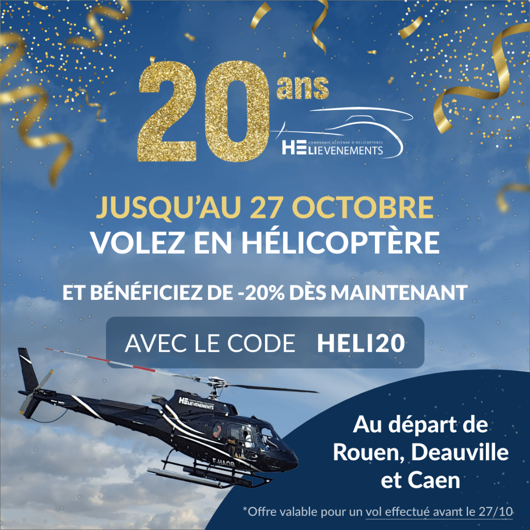 Jusqu'au 27 octobre volez en hélicoptère et bénéficiez de -20% dès maintenant